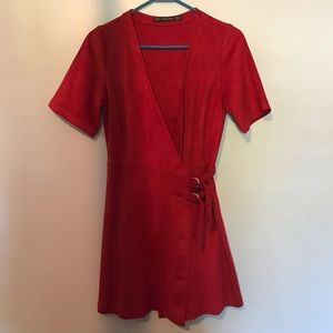 Red suede mini dress